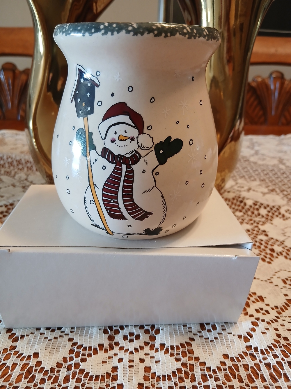 Home & Garden Party Stoneware Cream Ceramic Snowman Candle Holder/crock